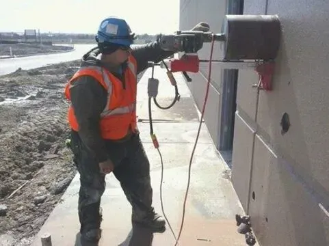 Horizontal core drilling rig set up on outdoor pavement